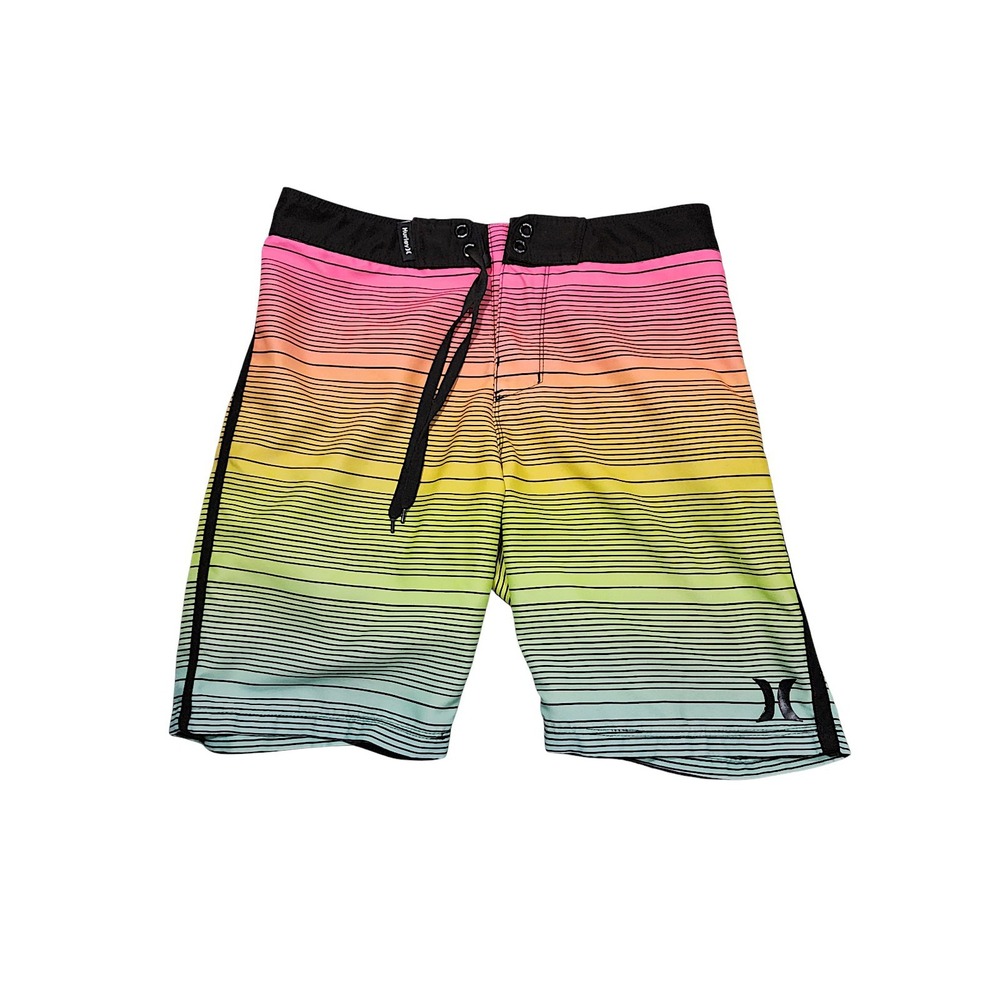 Hurley Board Shorts 10 Boys 25x8 Pink Blue Stripe Ombre Neon Swim Trunk Surf 15"